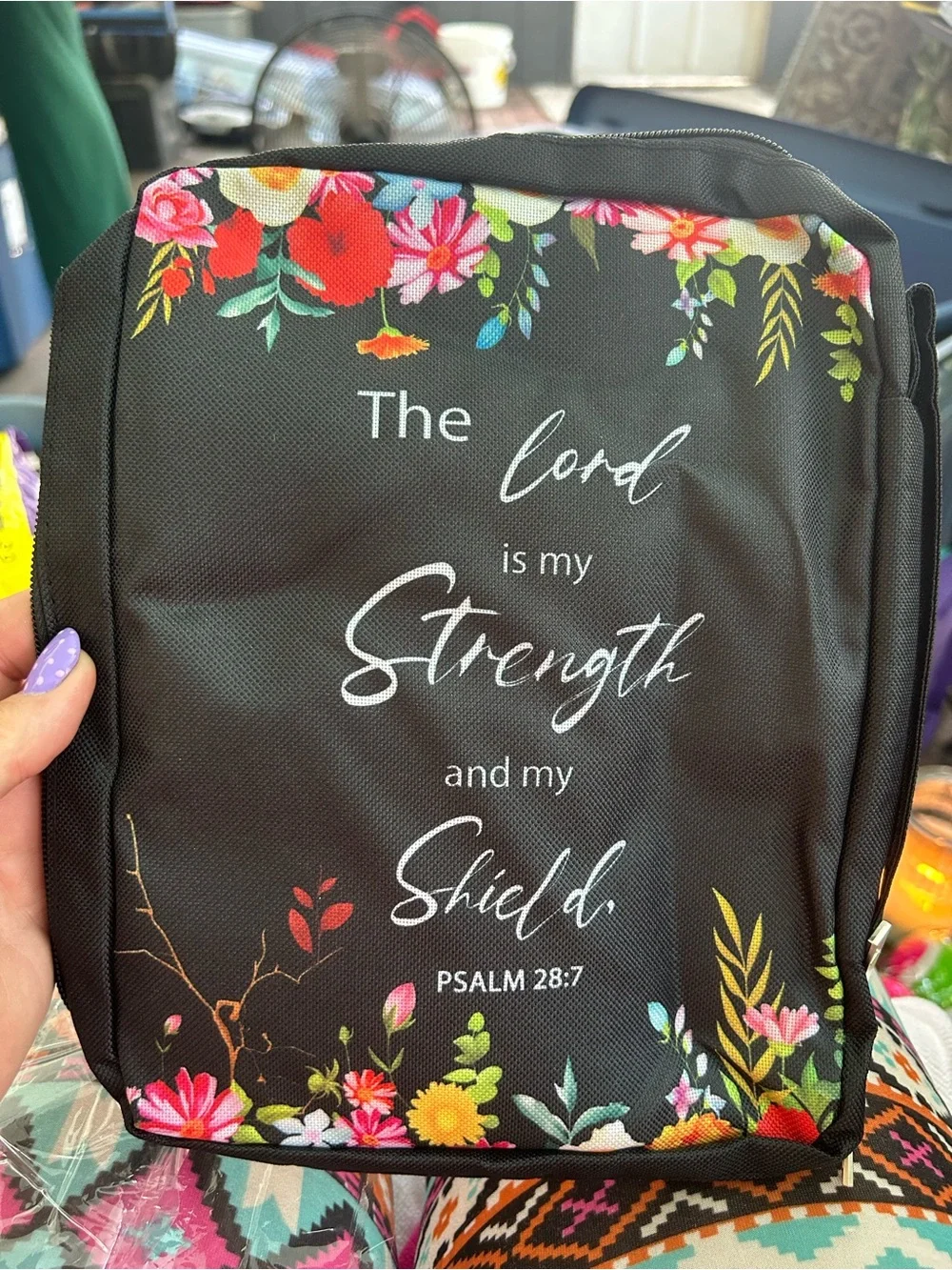 Floral Scripture bible bag - Black with Multicolor Floral Accents